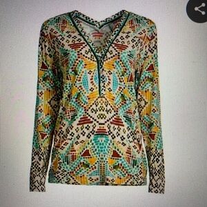 Johnny Was Colorful Mosaic Long Sleeve Top